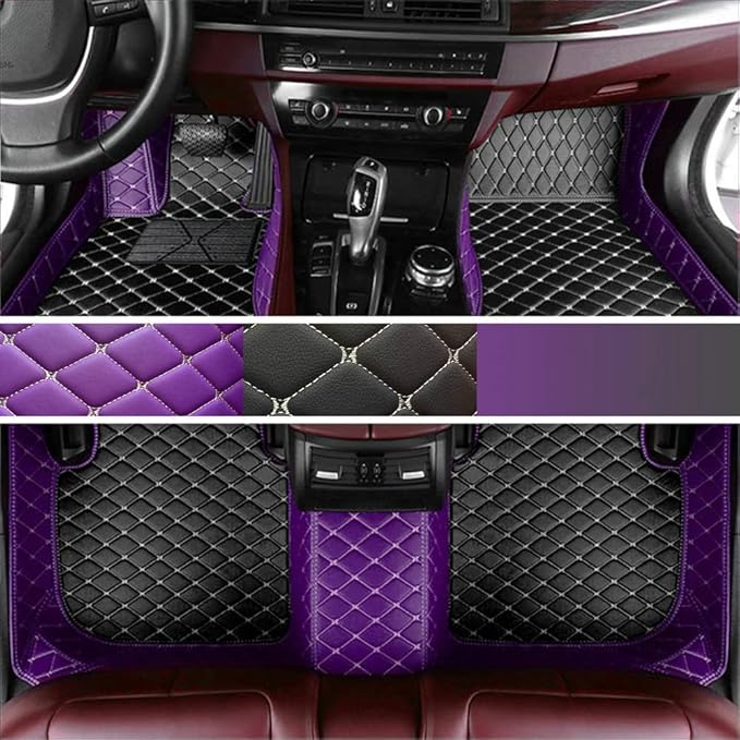 Custom Personalized Floor Mats for Cars - Luxury Full Coverage All Weather Mats, Anti-Slip Leather Mat Set, Fit for 99% of Cars, SUVs & Trucks (Purple, C-Double Color)