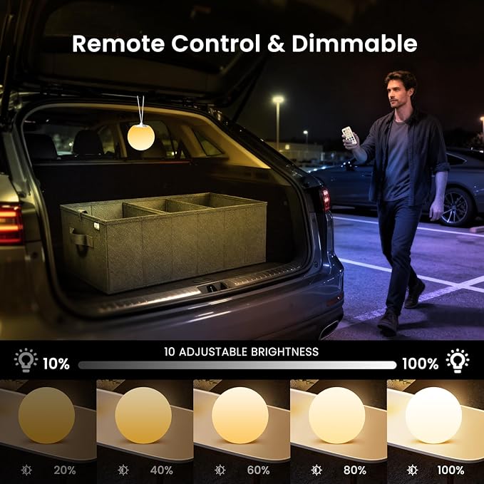 MIU COLOR Collapsible Car Trunk Organizer with 3-inch Rechargeable LED Ball Light Set for SUV, Sedan, Van, Camping, Party, Home Storage, Car Accessories for Men, Women, Color Glow Birthday Day Gifts