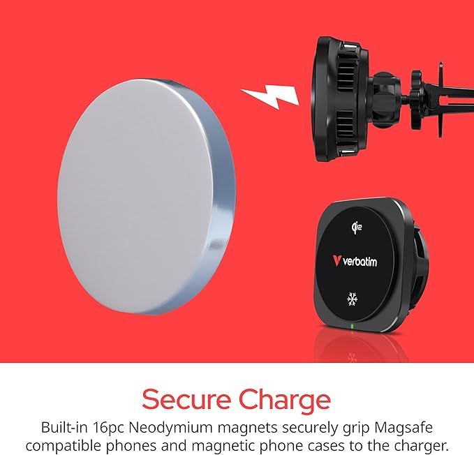 Verbatim Charge 'n’ Drive Qi2 Magnetic Wireless Car Charger