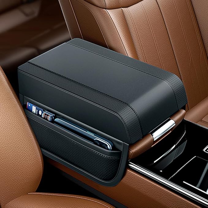 Shkalacar Car Armrest Box Pad, Car Center Console Leather and Memory Foam Heighten Cover, Car Accessories Interior Universal Arm Rest Cushion Pads for Most Automotive SUV Truck