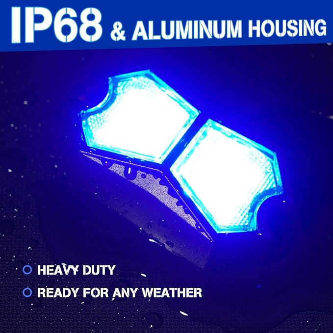 Led Rock Lights Blue 4 Pods 18LEDs 210 Degree Wide Angle IP68 Waterproof Aluminum Housing Underglow Underbody Lights 12V 24V for Truck UTV ATV Camper (4 Pods, Blue)