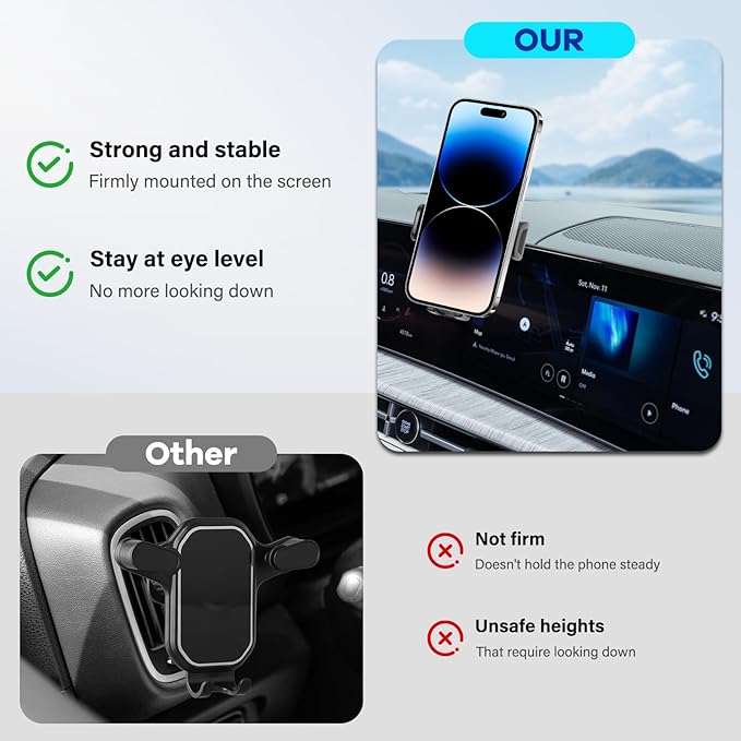Car Phone Holder Compatible with 2024 2025 Hyundai Santa Fe Accessaries Only Fit for 12.3 inch Screen Phone Mount Fit for Sannta Fe Cell Phone Cradle Fixed Clip Hands-Free & 360°Rotation