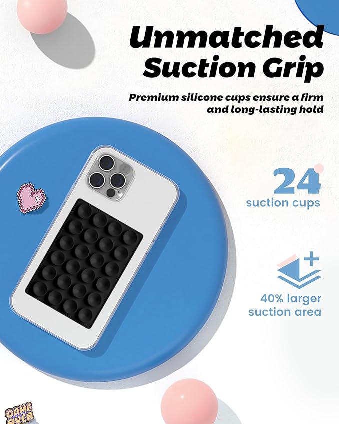 amBand Magnetic Sticky Phone Suction Grip for MagSafe, Removable for Wireless Charging, Durable Magnet Silicone Portable Mount Stand for iPhone 12 13 14 15 16 17 Series, Hands-Free Video/Selfie, Black