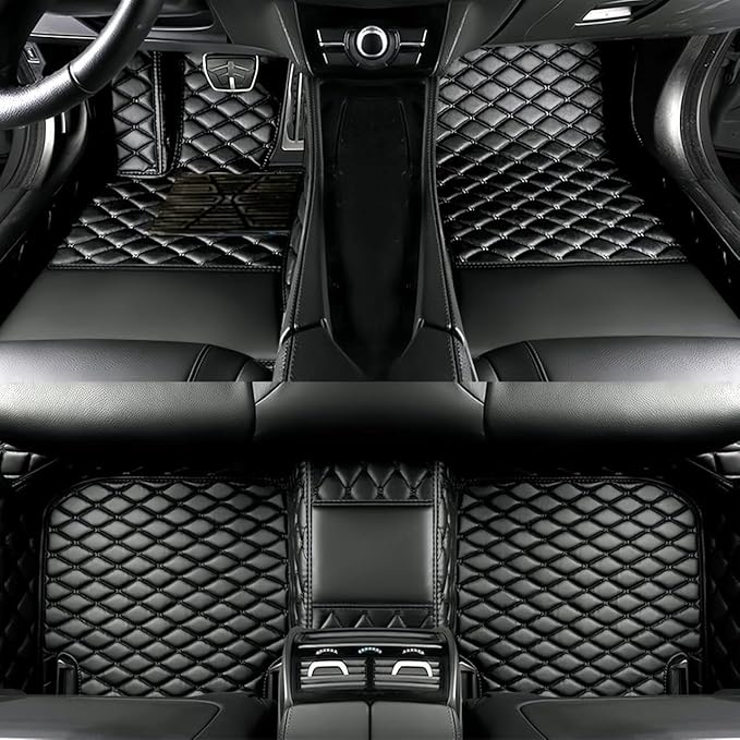 Yaruicar Custom Personalized Floor Mats for Cars Luxury Full Coverage All Car Floor Mats Anti-Slip Leather Car Mat Set Trucks & SUVs Trucks Automotive Floor Mats Liners (All Black)