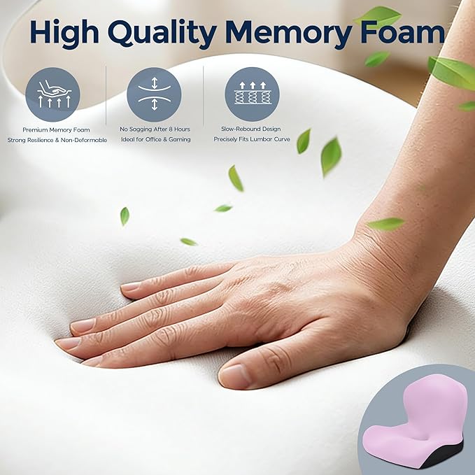 Seat Cushion for Office Chair and Car, L-Shaped Ergonomic Car Seat Cushions, Memory Foam Chair Cushion, Lumbar Support Pillow for Wheelchair, Car, Home, Office, Desk, Pink