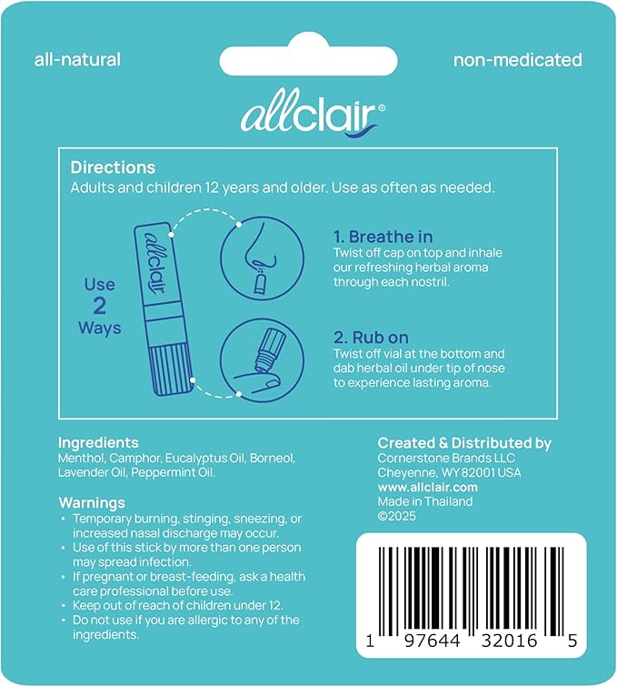 Allclair Nausea Relief Inhaler for Motion & Morning Sickness – Fast-Acting, Non-Drowsy, Natural Alternative to Pills & Patches, Travel Essential (4 Inhalers)