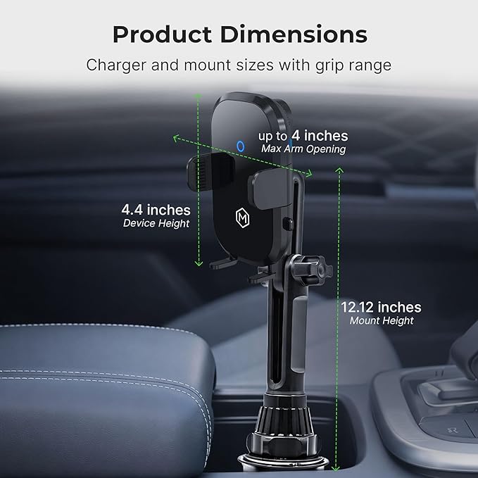 Wireless Car Charger Mount - Auto Scan & Auto Grip Car Phone Mount - Compatible with iPhone 14/15/16/17 & iPhone Air - Fast Charger Car Mount Accessories for Cup Holder