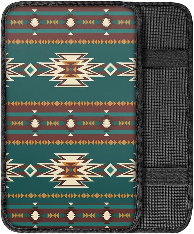 Dreaweet Aztec Car Center Console Cover Southwestern Native American Green Navajo Print Car Armrest Cover Pad Console Covers Universal Arm Rest Cover for Car SUV Truck