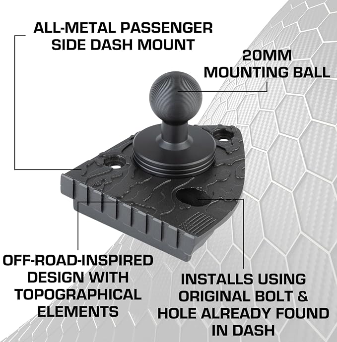 Bulletpoint Dash Mount Cell Phone Holder Compatible with 2018-2023 Jeep Wrangler JL (NOT 4xe) & 2020-2023 Jeep Gladiator Single Ball Mount (Passenger Side Spring-Loaded)