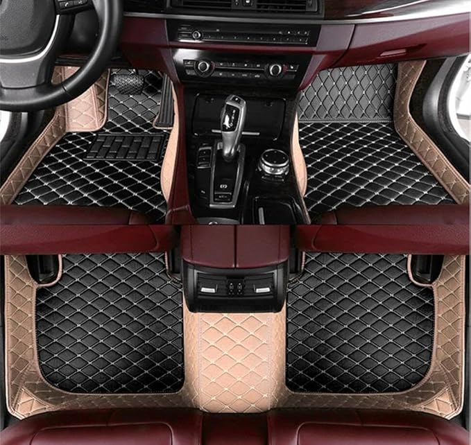 Custome Car Mats Accessories All Weather Floor mats Compatible with Automotive Floor Mats Passenger car mats (Beige Black)