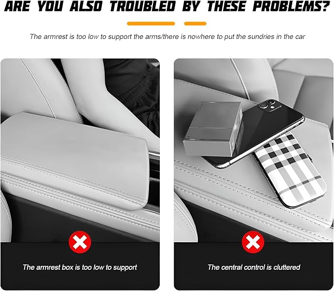 Zpana Car Center Console Armrest Pillow, Memory Foam Leather 4 in 1 Vehicle Arm Rest Cover with Tissue Box 2 Side Storage Bag Cup & Phone Holder, Auto Armrest Cushion, Universal Fit (Black)