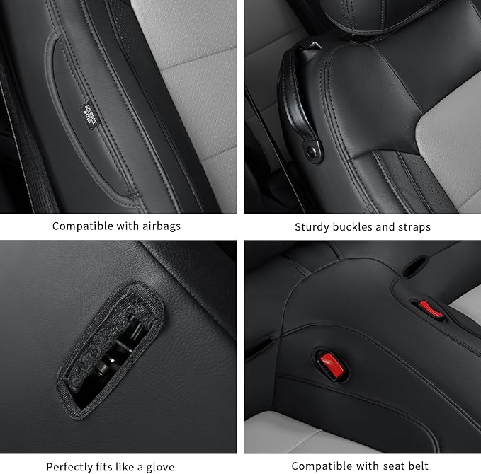 GIANT PANDA Customized Full Set Car Seat Covers Fit Ford Mustang Coupe Hardtop 2015 2016 2017 2018 2019 2020 2021 2022 2023 2024 2025 2026- (Black+Grey)