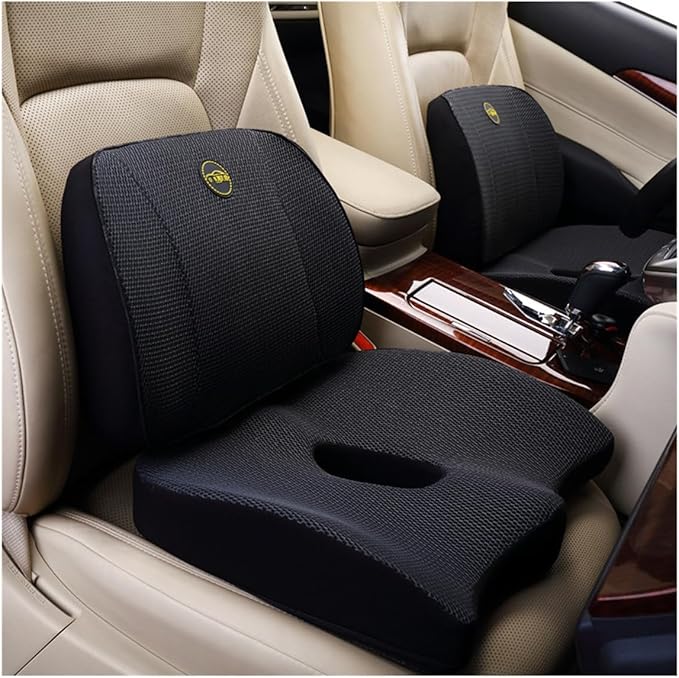 Heightening Wedge Car Seat Cushion Pad for Driving with Comfort Memory Foam, Curved Design Closely Adheres to The Lumbar Spine and Buttocks, Relieving Fatigue Broader Vision (Cushion Set,Dark Gery)