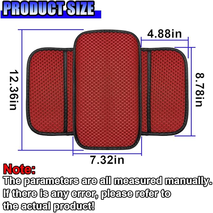Car Center Console Cover, Cooling Auto Armrest Cushion Pad with 2 Storage Bags, Breathable Elbow Pillow Middle Console Protector, Universal Vehicle Interior Accessories (Red)