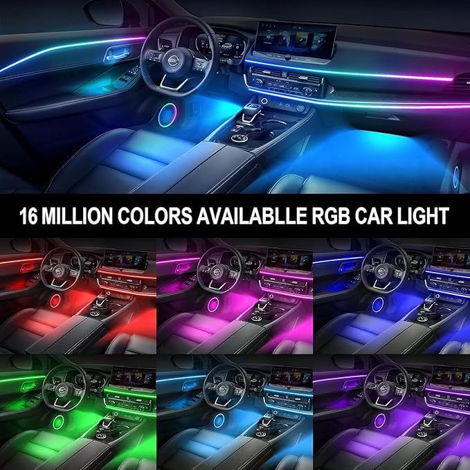 Smart LED Car Lights Interior with USB Port, Acrylic LED Strip Fiber Optic Ambient Lighting Car, Wireless App Control, Sync to Music, Car Decorations Interior Accessories Gifts for Women Men, 10 in 1