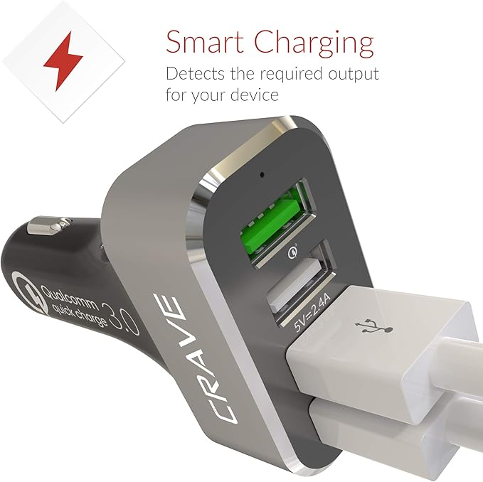 Crave CarHub 54W 4 Port USB Car Charger, Qualcomm Quick Charge 3.0 - Black