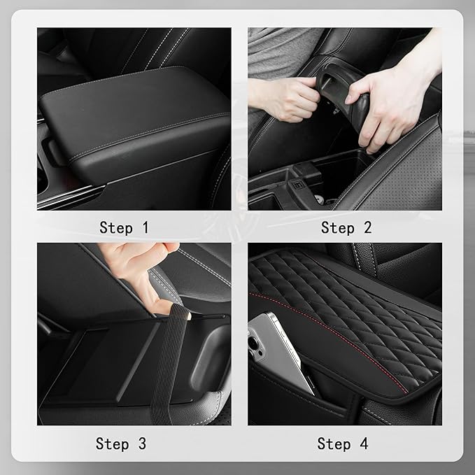 IHOTDER Patchwork Leather Center Console Covers for Cars,Upgraded Arm Rest Cover for Car with Side Storage Pocket for Car Seat Organizer,Middle Console Cover Stylish Car Decoration (Black)
