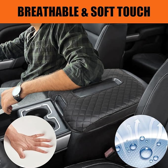 Center Console Cover for Chevy Silverado & GMC Sierra 1500 2500 3500 2014-2018 & Tahoe Yukon Suburban 2015-2020, Scratch Resistance Armrest Cover Accessories, Bucket Console Only - Black