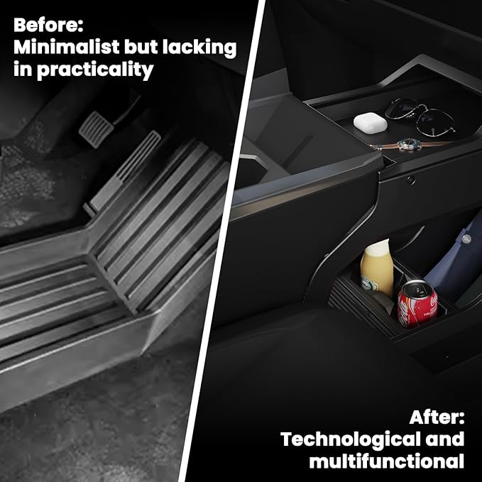 Cyber Truck Center Console Organizer 2023–2026, Custom Fit Double-Layer Tray Insert Storage System, Interior Black Lower Center Console Storage Box Cyber Truck Accessories 2025