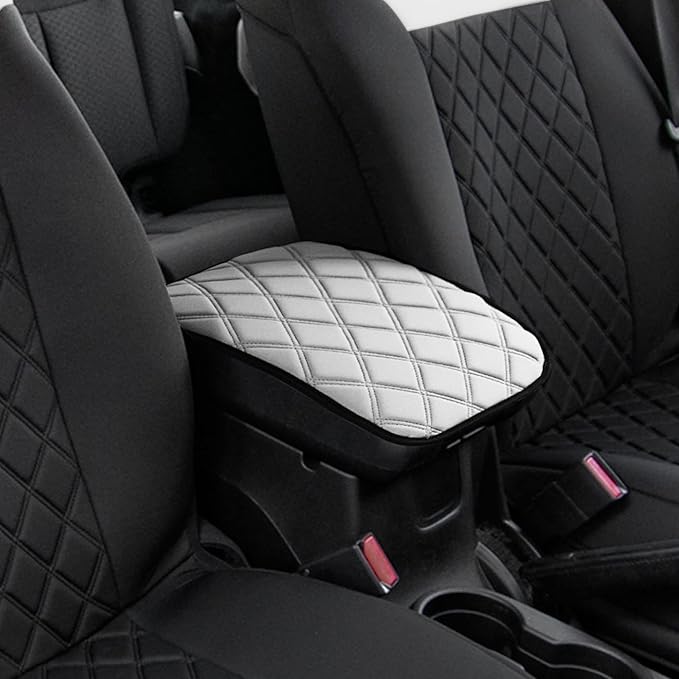 FH Group Neosupreme White Diamond Pattern Center Console Pad – Water-Resistant Armrest Cover Protector for Cars, SUVs & Trucks