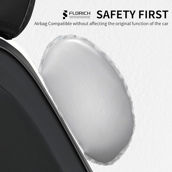 FLORICH Seat Covers Full Set Luxury Faux Leather Front and Rear Car Seat Cover Waterproof Automotive Seat Covers 5 Seats Car Seat Protector Universal Fit for Most Cars SUV Trucks, Black&White