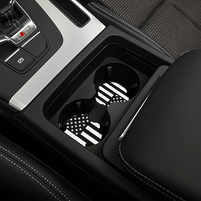 Black American Flag Vintage Steering Wheel Cover American Flag Steering Wheel Cover Anti-Slip Breathable Universal for 15 Inch Car Wheel Cover with 2 Pieces Car Coasters Suitable for Men Women