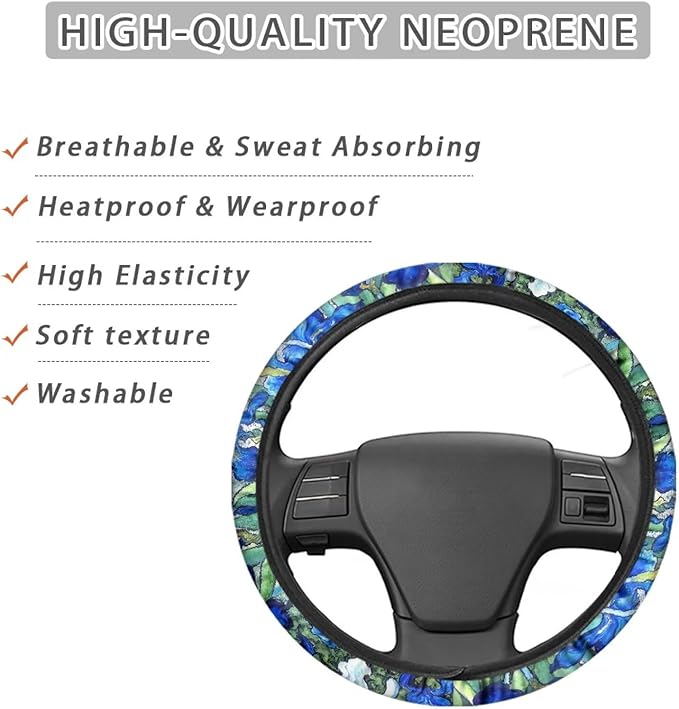 AFPANQZ Irises Car Steering Wheel Covers for Womens Durable Anti-Slip Comfortable Stretch-on Steering Wheel Protector Cover Sweat Absorption Cover Car Accessories 15 Inches