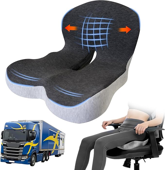 Trucker seat Cushions for Long Sitting, Office Chair Seat Cushions for Office Chair with L-Shaped Ergonomic Design, Memory Foam Chair Cushion for Long Sitting Office Worker(Black Gray)