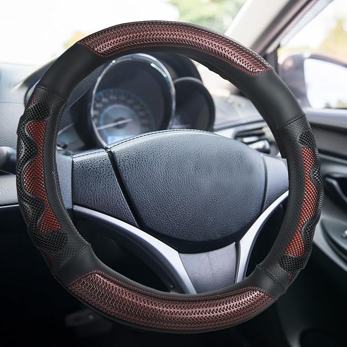 18 Inch Truck Steering Wheel Cover Leather Wheel Semi-Truck Comfy Grip Cover Anti Slip Car Accessory, Fits Rv, Big Rig and Classic Car(Red, Classic Style)