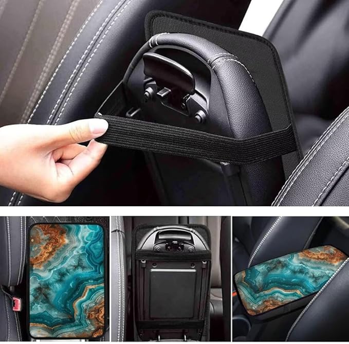 Coldinair Teal Marble Print Universal Car Center Console Pad Soft Armrest Protector Cover Fit for Most Vehicle,SUV,Truck,Car Interior Accessories Decor
