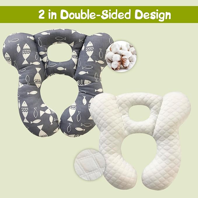 Baby Travel Pillow, Infant Kid's Cushion Soft and Skin Friendly for Car Seat, Pushchair and Stroller (Gray Fish)