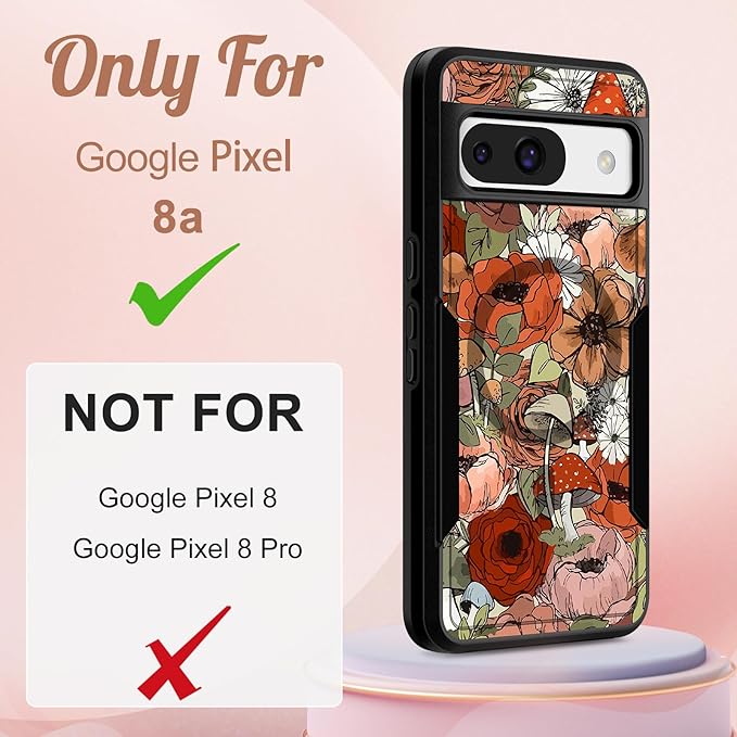 for Google Pixel 8A Case 6.1 Inch - Compatible with MagSafe Women Girls Cute Magnetic Protective Cover Girly Mushroom Flower Heavy Duty Shockproof Design for Google Pixel 8A Phone Cases