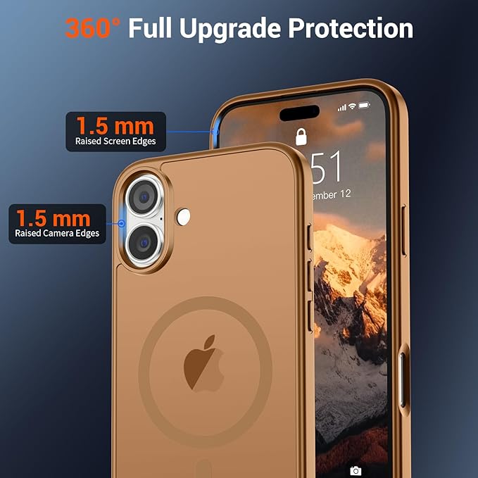 SUPFINE Magnetic for iPhone 16 Case (Compatible with MagSafe) (Military Grade Drop Protection) Slim Translucent Matte Shockproof with Anti-Fingerprint Phone Case, Brown