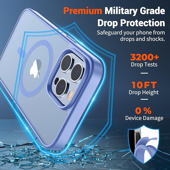 SUPFINE Magnetic for iPhone 13 Pro Max Case (Compatible with MagSafe) (Military Grade Drop Protection) Slim Translucent Matte Shockproof Phone Cover,Blue Purple