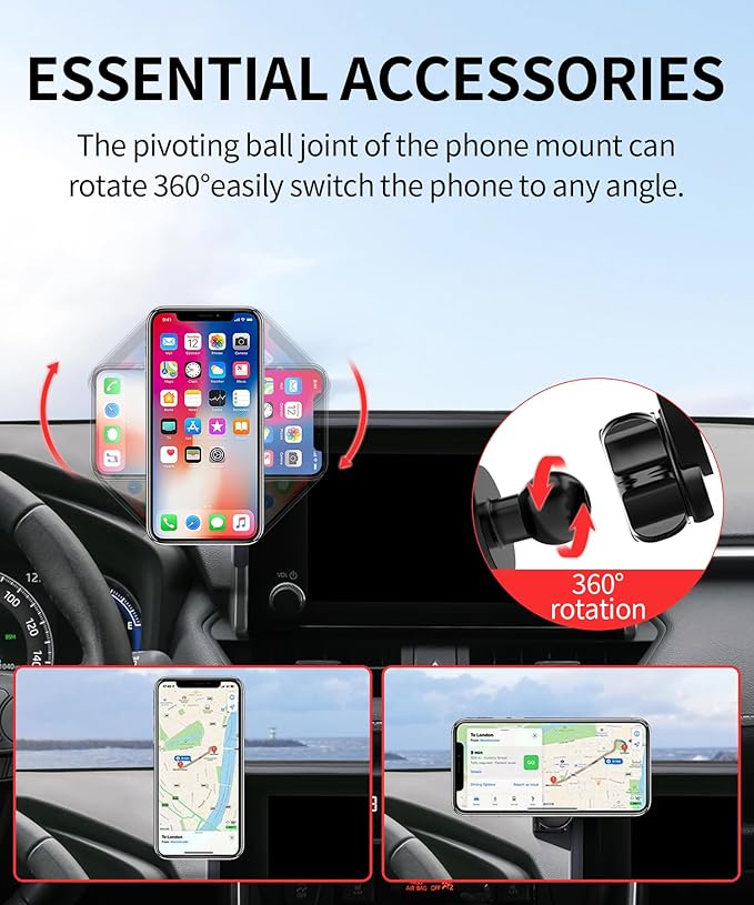 MaserWeller Car Phone Holder for Toyota RAV4 2019-2025 Accessories 7/8-Inch Screen Fixed Clip, 360° Rotation Smart Phone Mount Compatible with MagSafe, Cell Phone Holder That Does Not Affect Air Vent