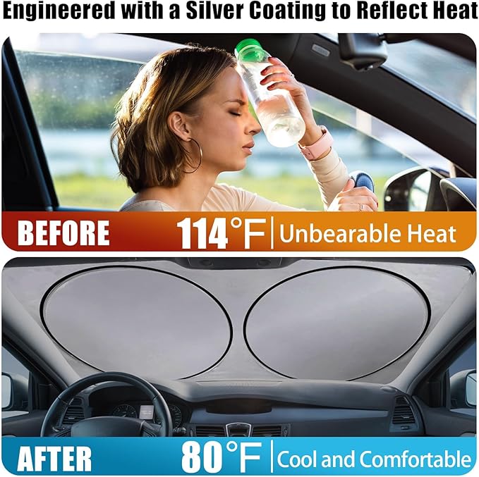 American Flag Car Windshield Sun Shade Foldable Sunshade Front Window Cover Sun Visor Protector Accessories (59x27.5 inches)