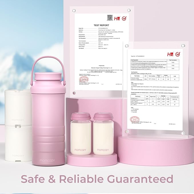 Momcozy 22oz Portable Breast Milk Cooler for Outdoor, Life Saver with 360° Total Cooling for 24 Hours, Larger Capacity Travel Breastmilk Chiller with 2pcs Baby Bottles for Breastmilk Storage, Pink