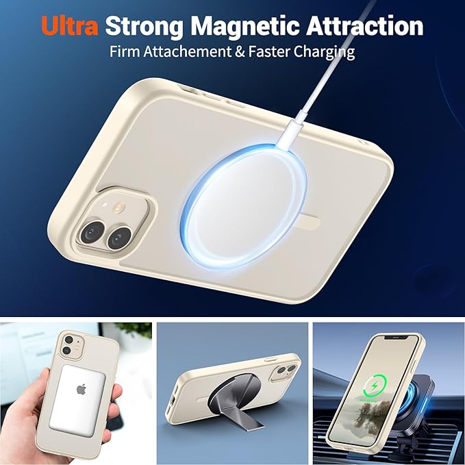 SUPFINE Magnetic for iPhone 12 Case/iPhone 12 Pro Case (Compatible with MagSafe) (Military Grade Drop Protection) Slim Translucent Matte Shockproof with Anti-Fingerprint Phone Case,Antique White