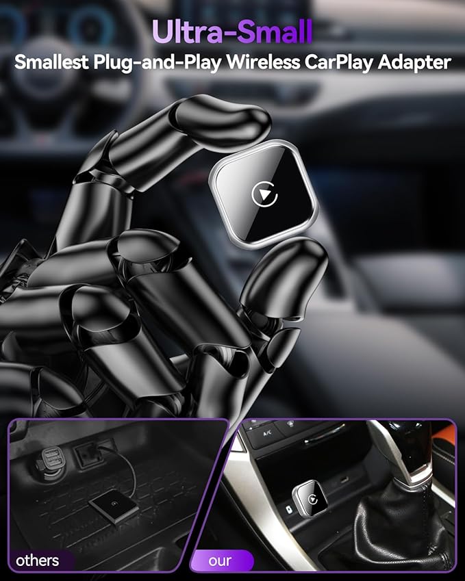 Wireless CarPlay Adapter for iPhone - 2025 Upgrade Converts Wired to Wireless CarPlay, Auto Connect, Plug & Play, Stable Fast Connection, for Cars with Factory CarPlay 2014+ & iOS 10+