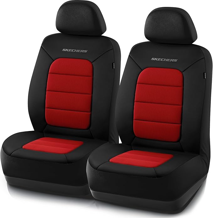 Skechers Memory Foam Seat Covers,Thick Cool Touch Fabric Seat Covers,Front Seat Covers Airbag Compatible,Automotive Comfort Protection for Most Cars,Vans,Trucks,SUV,Red