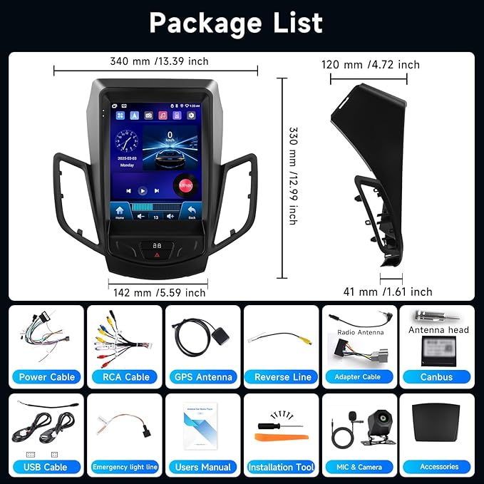 Hodozzy [4G+64G] Car Radio for Ford Fiesta 2009-2016 with Wireless Carplay Android Auto Radio, Android 9.7 inch Touch Screen with GPS, Mirror Link, Bluetooth, WiFi, DSP, FM/RDS Radio