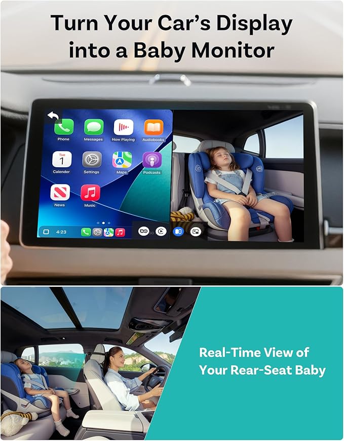 OTTOCAST Cabin Care Adapter 2026,2-in-1 Baby Car Camera & Wireless CarPlay Adapter-No Extra Screen Needed,1080P Car Baby Monitor for No-Glow Night Vision,150°Wide Angle,Plug&Play(No Android Support)
