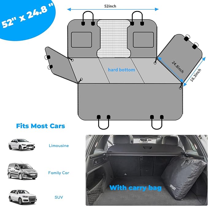 URPOWER 2026 Upgraded Back Seat Extender for Dogs - Large Hard Bottom Dog Car Seat Cover Holds 550lbs, Waterproof Dog Hammock Pet Bed with High-Density Foam Non-Slip Backseat Protector