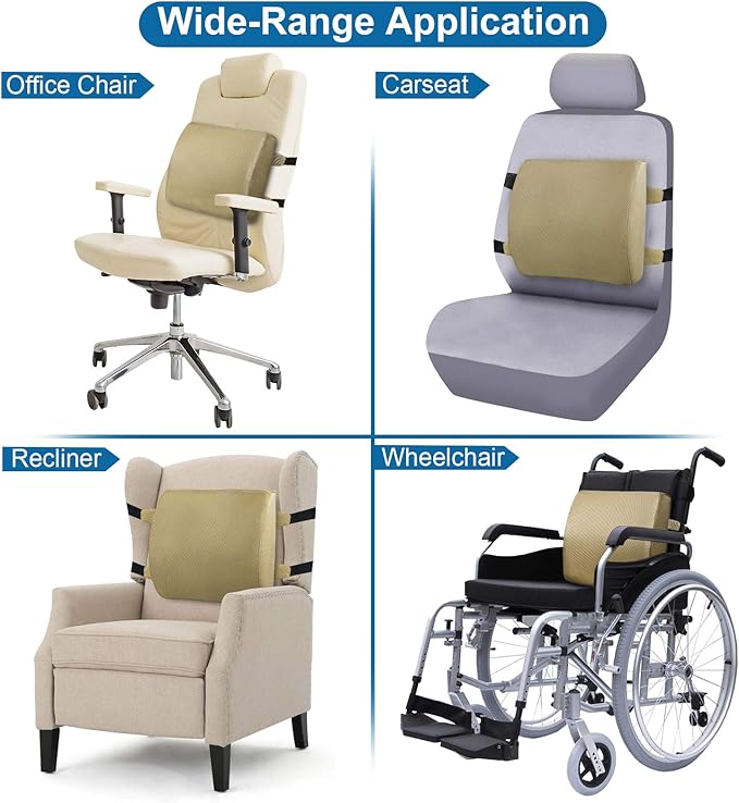 Lumbar Pillow for Chair and Car, Back Support for Office, Memory Foam Cushion with Mesh Cover - Beige