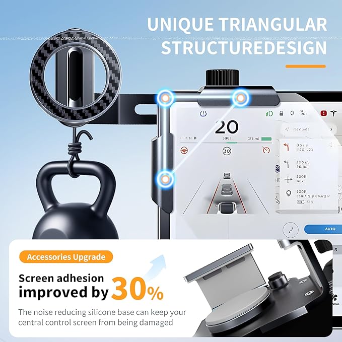 MagSafe Tesla Phone Mount for Model 3/Y/S/X/Cybertruck - Magnetic Car Phone Holder with N52 Magnet 360° Rotatable Alloy Stand Silicone Pad Screen Safe & Universal Fit Sky Grey