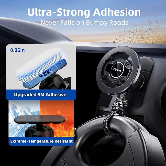 pop-tech for MagSafe Sticky Car Mount Dashboard, [Upgrade Adhesive] Universal Magnetic Phone Holder for Car Dash, Strong Magnets Cell Phone Holder Fit for iPhone 16 Pro Max 15 14 13 12 Series