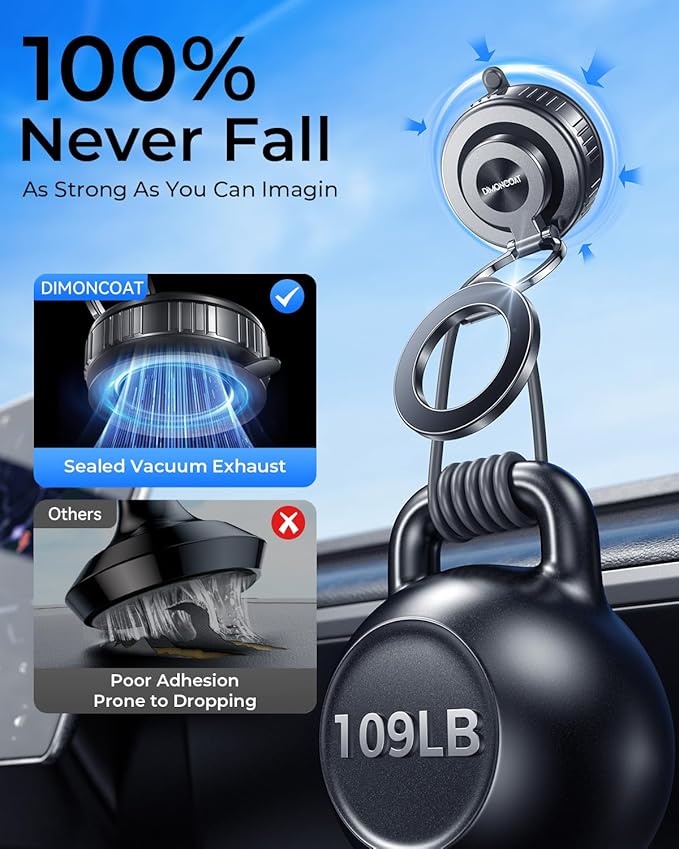 Magnetic Phone Holder for Car 2026 Heavy Duty Model [All Metal] 360° Adjustable Vacuum Suction Car Magsafe Phone Mount Cell Phone Holders for Your Car for iPhone 17 16 Pro Max 15 14 13 12 Plus