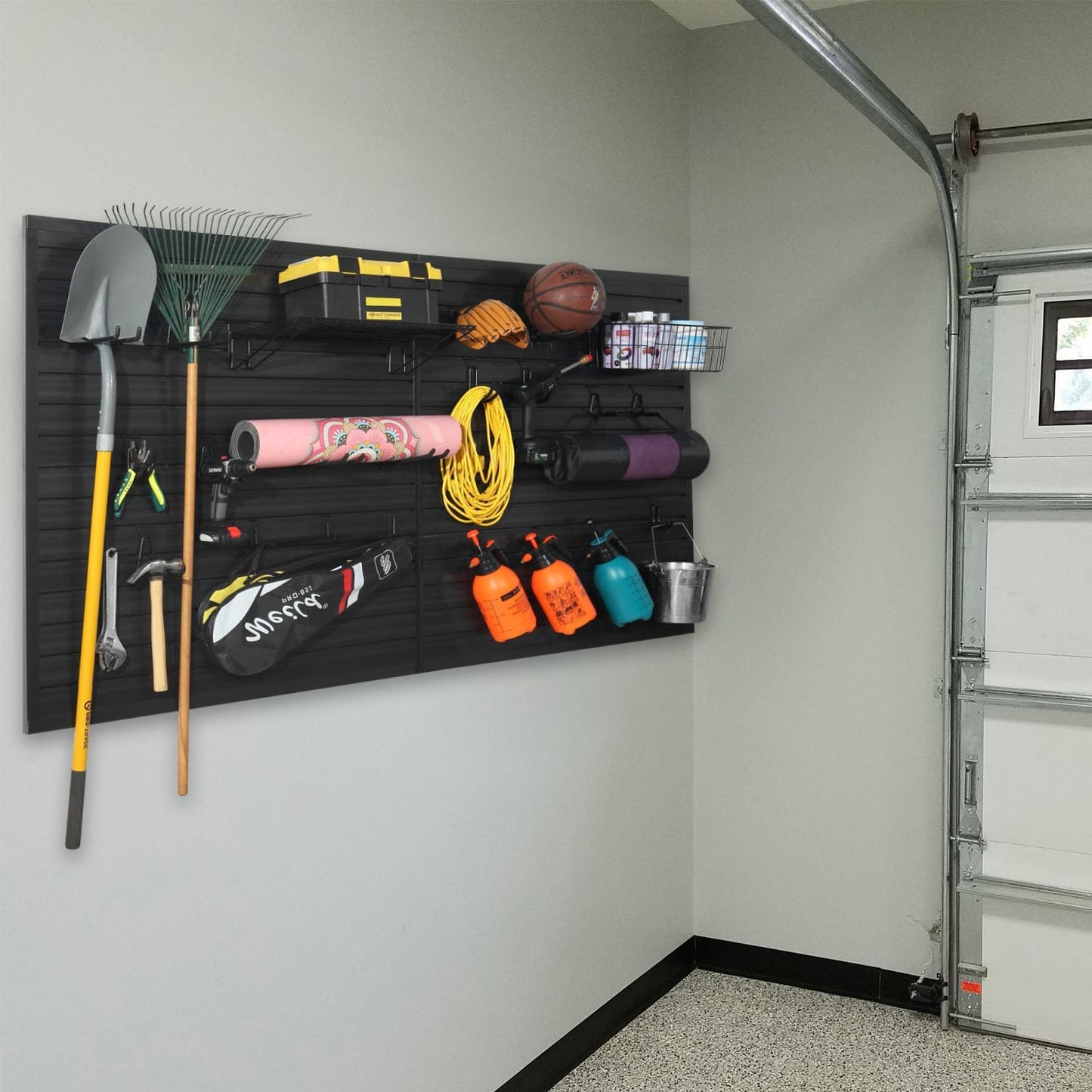 Slatwall Panel Garage Organizer PVC Slatwall Heavy Duty Wall Mounted Rack, Interlocking Slat Wall Panels for Tool Organization Peg Board(Grey 4 x 2 ft)