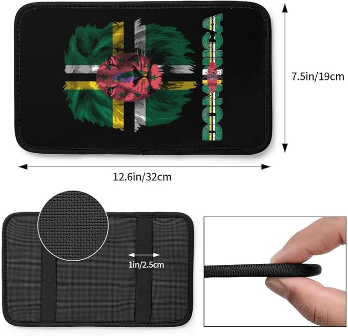 Vintage Dominica Dominican Flag Lion Head Auto Center Console Armrest Cover Car Handrail Box Cushion Pad Mat Universal Fit Most Vehicle Sedan Truck SUV Soft Comfort Decor Accessories