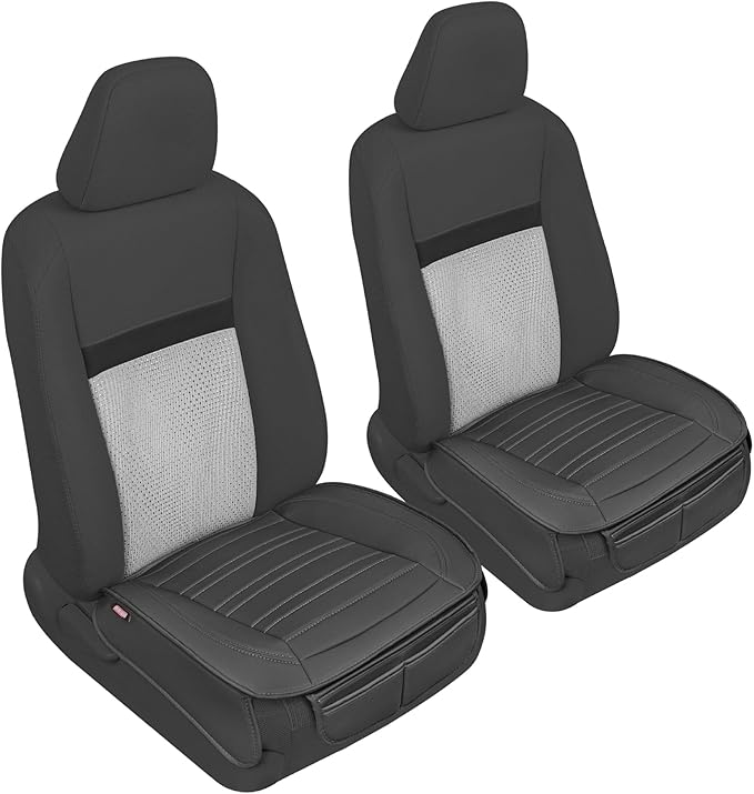 Motor Trend Seat Covers for Cars Trucks SUV, Faux Leather 2-Pack Black Padded with Storage Pockets, Premium Interior Car Seat Cover